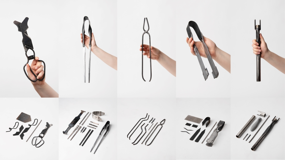 A set of glassblowing tools in smaller sizes