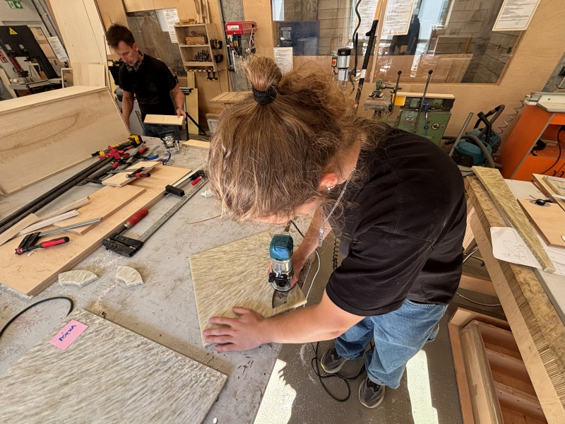 A student working in the School of Form woodworking workshop.
