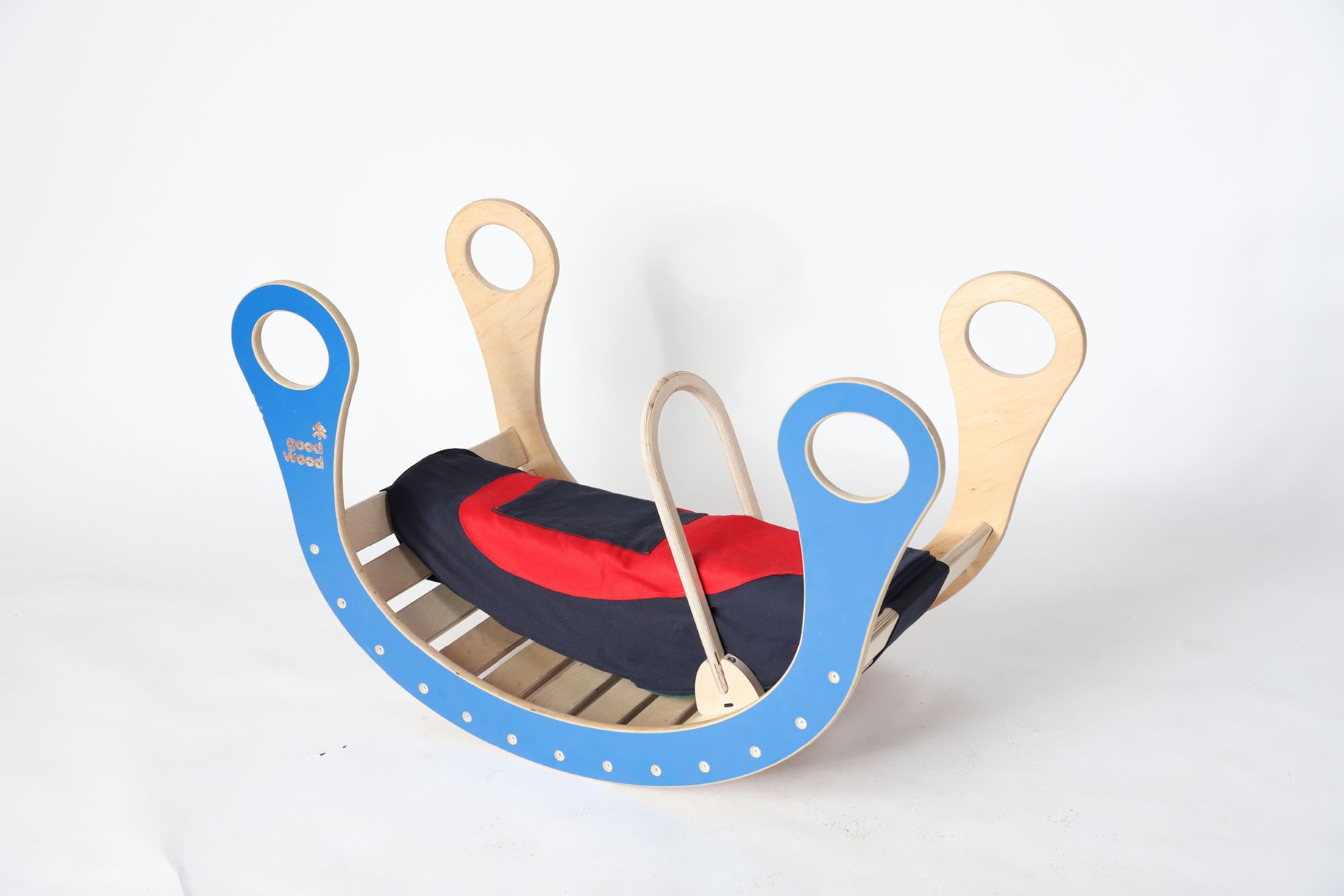 Rocker with accessories that transform it into a vehicle