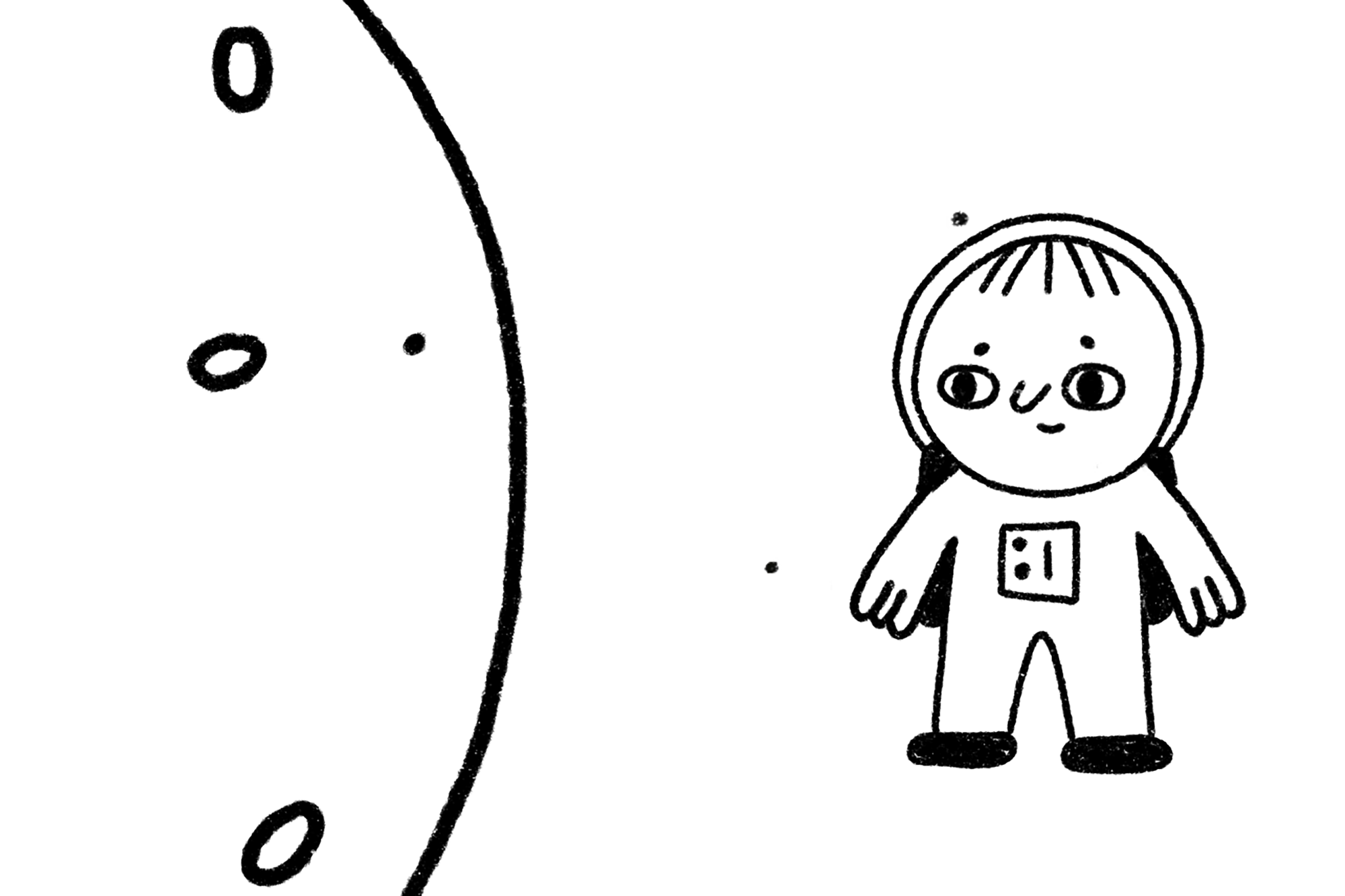 A still from an animated film created by Łukasz Kosik. It shows a fragment of the moon and an astronaut drawn in a comic book style.