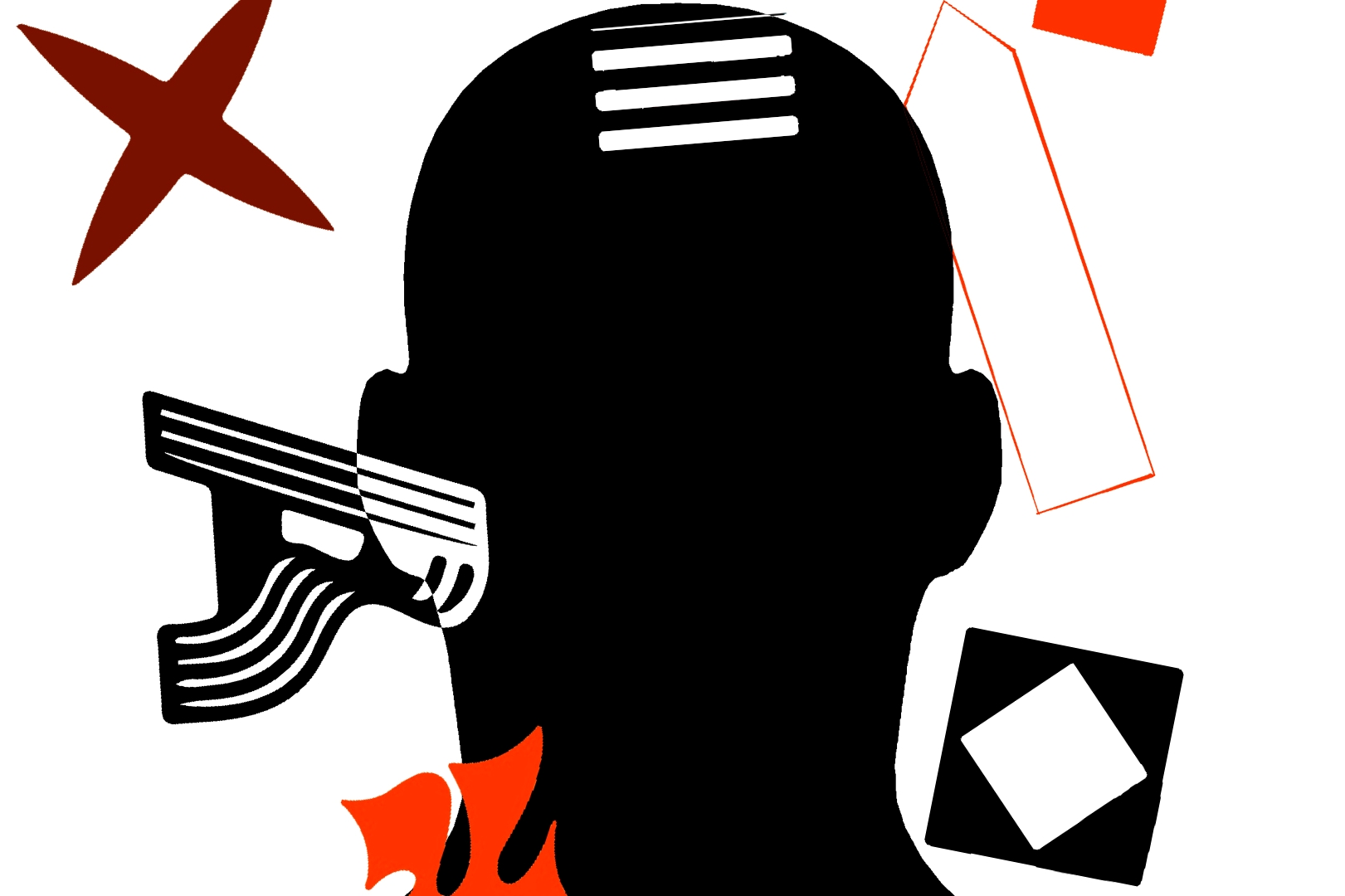 A still from an animated film created by Natalia Sobczak. It is an illustration of a human head surrounded by abstract shapes.
